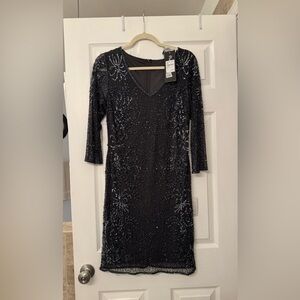 Pisarro Nights Black Beaded V-Neck Midi Dress